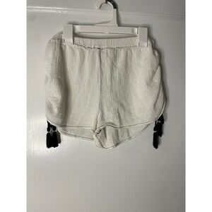 Free People Cream White Tassel Shorts Elastic Waist Boho‎ Summer Womens